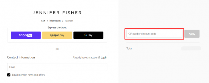 How to use Jennifer Fisher promo code