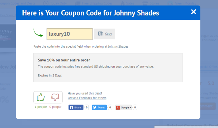 How to use a discount code at Johnny Shades