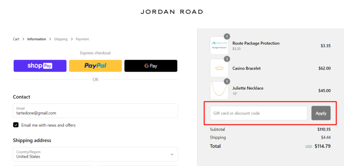How to use Jordan Road promo code