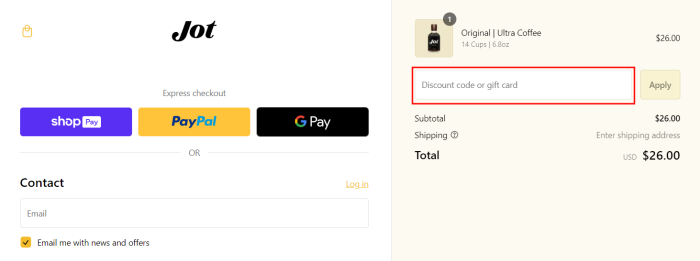 How to use Jot promo code