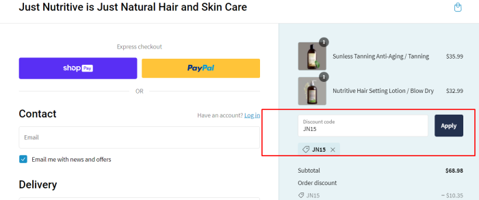 How to use Just Natural promo code