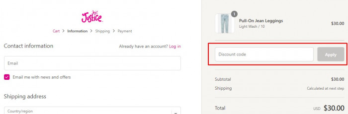 How to use Justice promo code