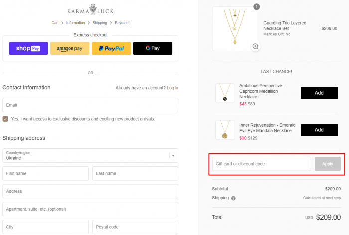 How to use Karma and Luck promo code