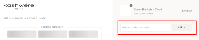 How to use Kashwére promo code