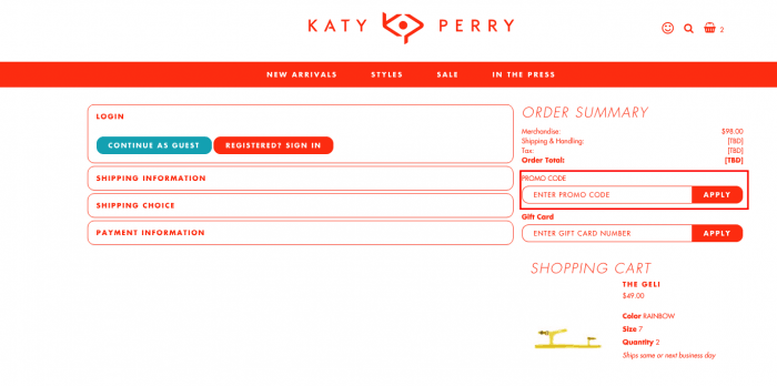How to use a promo code at Katy Perry