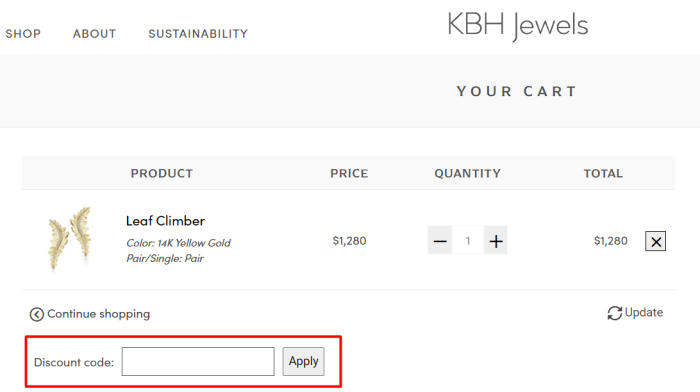 How to use KBH Jewels promo code