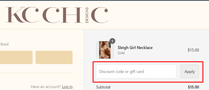 How to use KC Chic Designs promo code