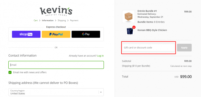 How to use Kevin's Natural Foods promo code