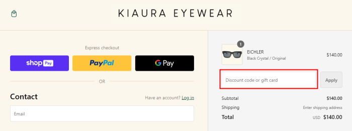 How to use KIAURA Eyewear promo code