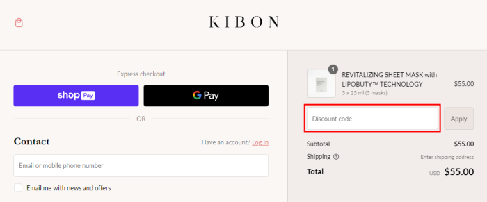 How to use KIBON promo code