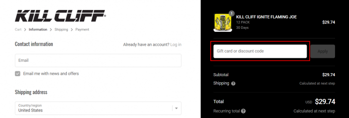 How to use KILL CLIFF promo code