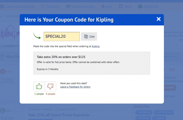 How to use a coupon code at Kipling