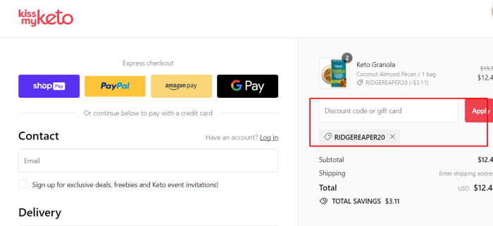 How to use Kiss My Keto promo code