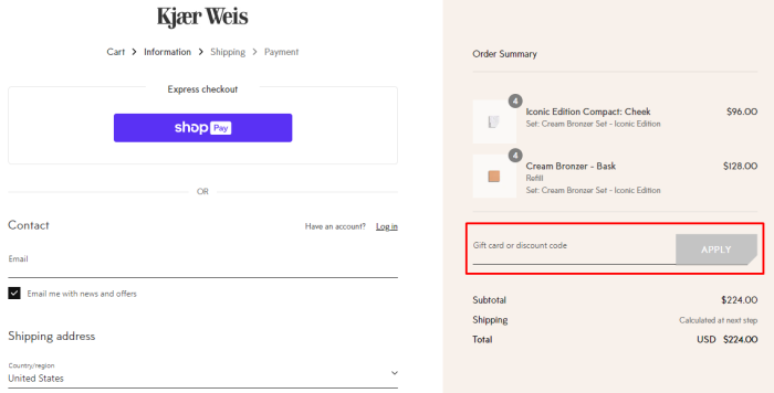 How to use Kjaer Weis promo code