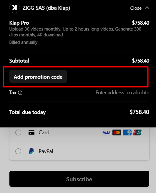How to use Klap promo code
