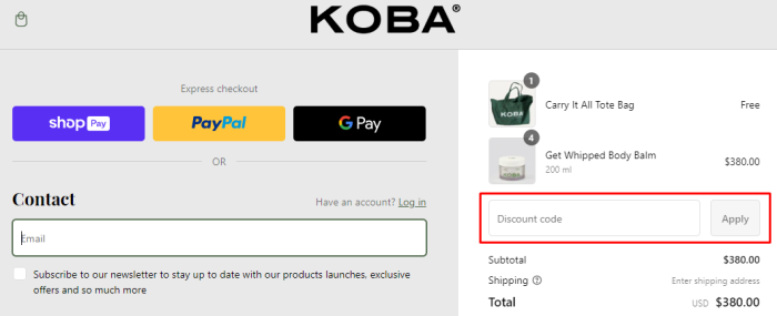 How to use KOBA promo code