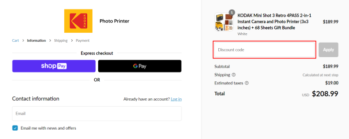 How to use Kodak Photo Printer promo code