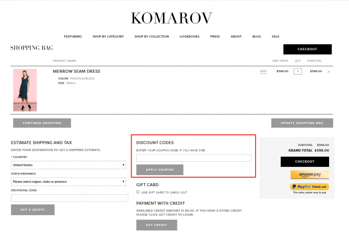 How to use a discount code at Komarov