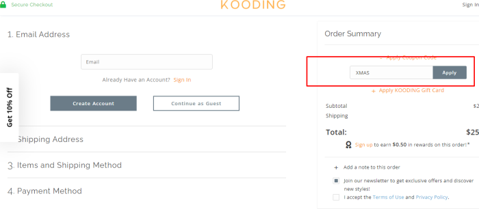 How to use KOODING promo code