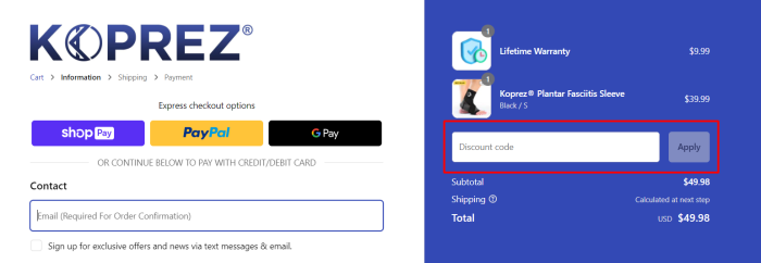 How to use Koprez promo code