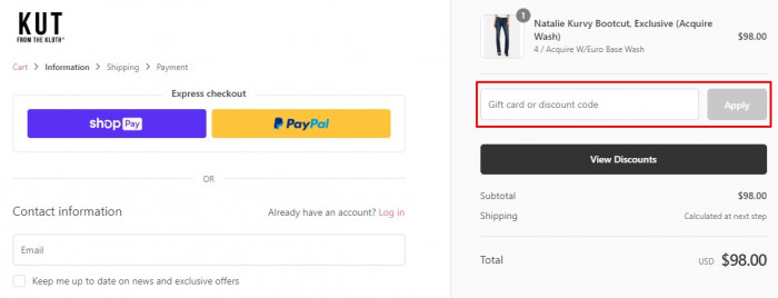 How to use Kut from the Kloth promo code