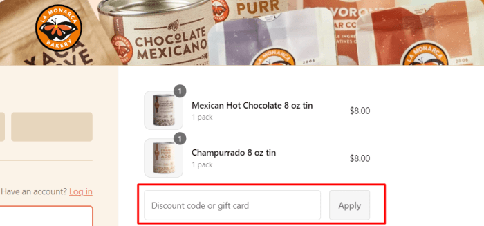 How to use La Monarca Bakery promo code