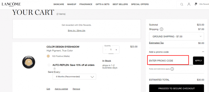 How to use Lancôme promo code