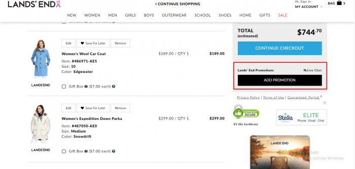 how to apply lands end coupon code