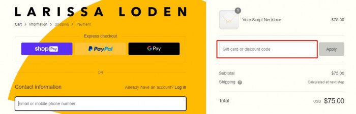 How to use Larissa Loden promo code