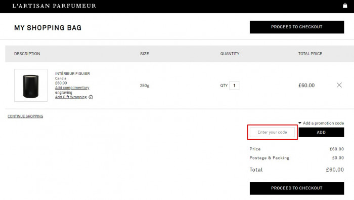 How to use L'Artisan Parfumeur promo code