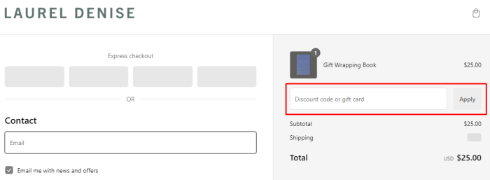How to use Laurel Denise promo code