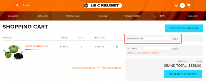 How to use a promotion code at Le Creuset