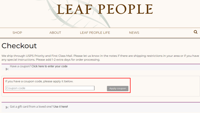 How to use Leaf People promo code