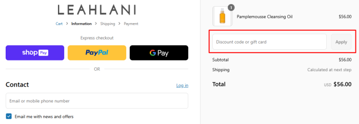 How to use Leahlani promo code