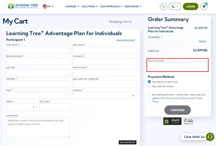 How to use Learning Tree International promo code