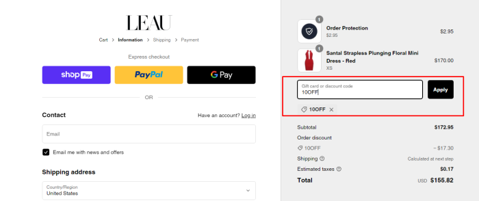 How to use LEAU promo code