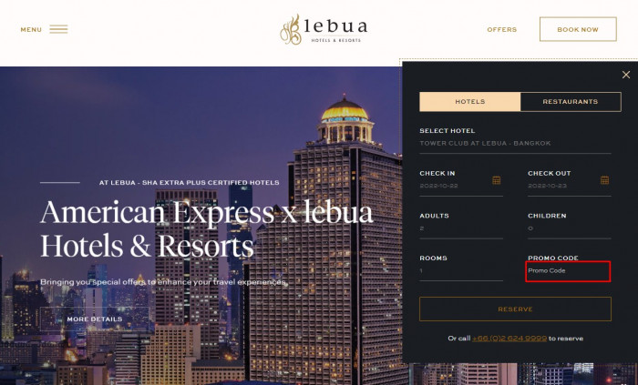 How to use Lebua Hotels & Resorts promo code