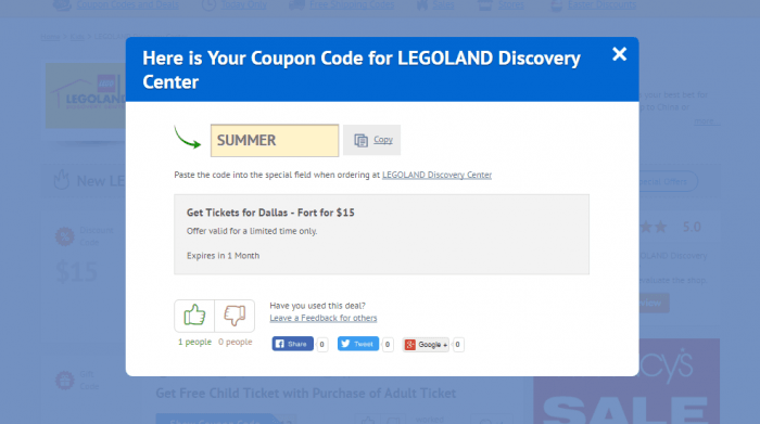 How to use a promotional code at Legoland Discovery Center