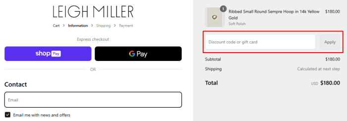 How to use Leigh Miller promo code