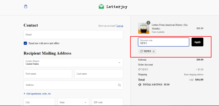 How to use Letterjoy promo code