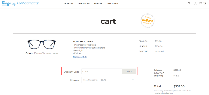 How to use Liingo Eyewear promo code