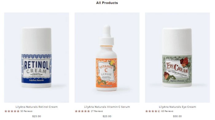 LilyAna Naturals range of products