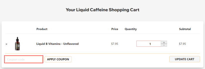How to use Liquid Caffeine promo code