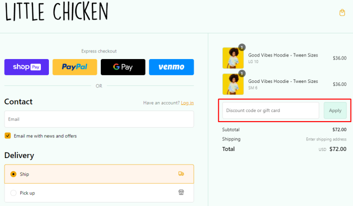 How to use Little Chicken promo code