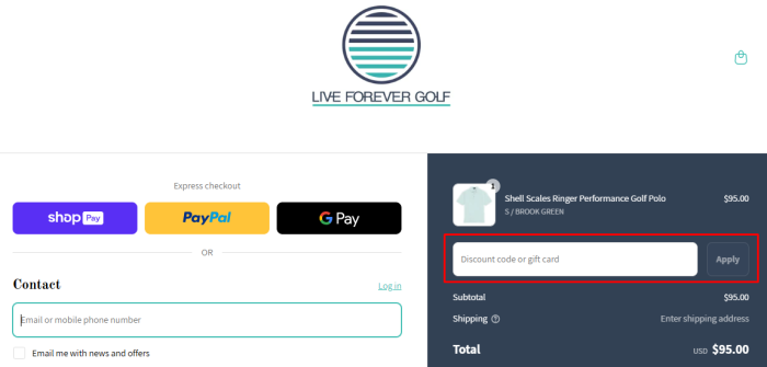 How to use Live Forever Golf promo code