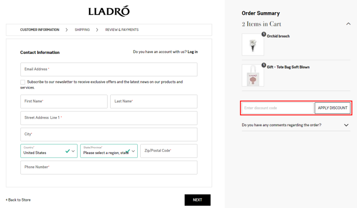 How to use Lladró promo code
