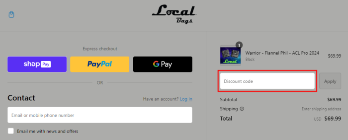 How to use Local Bags promo code