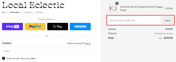 How to use Local Eclectic promo code