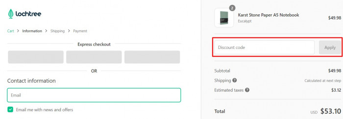 How to use Lochtree promo code
