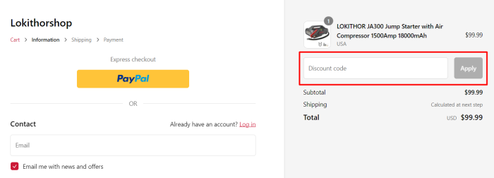 How to use LOKITHOR promo code